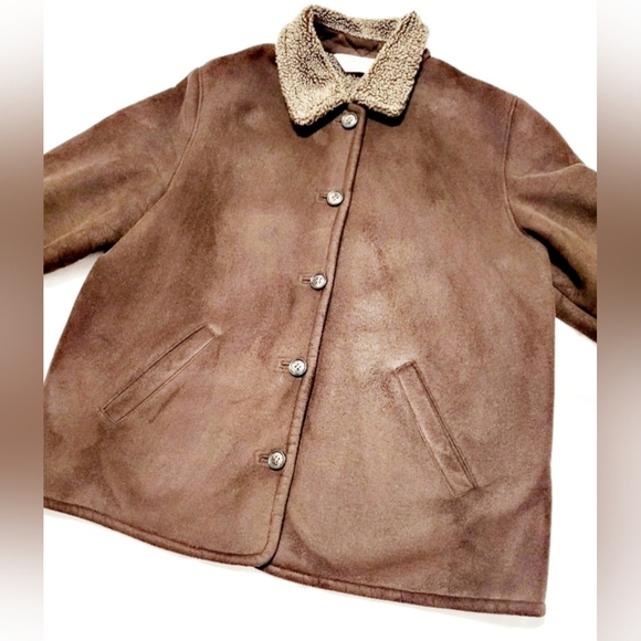 Orvis Women's Faux Suede Sherpa Jacket Brown Chocolate Lightweight, Large - Picture 15 of 16